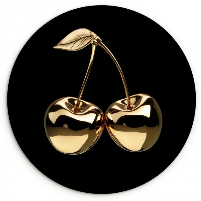 Kersen - Zwart - Goud - Chrome KitchenYeah - Keuken - Wandcirkel Forex klein -3d