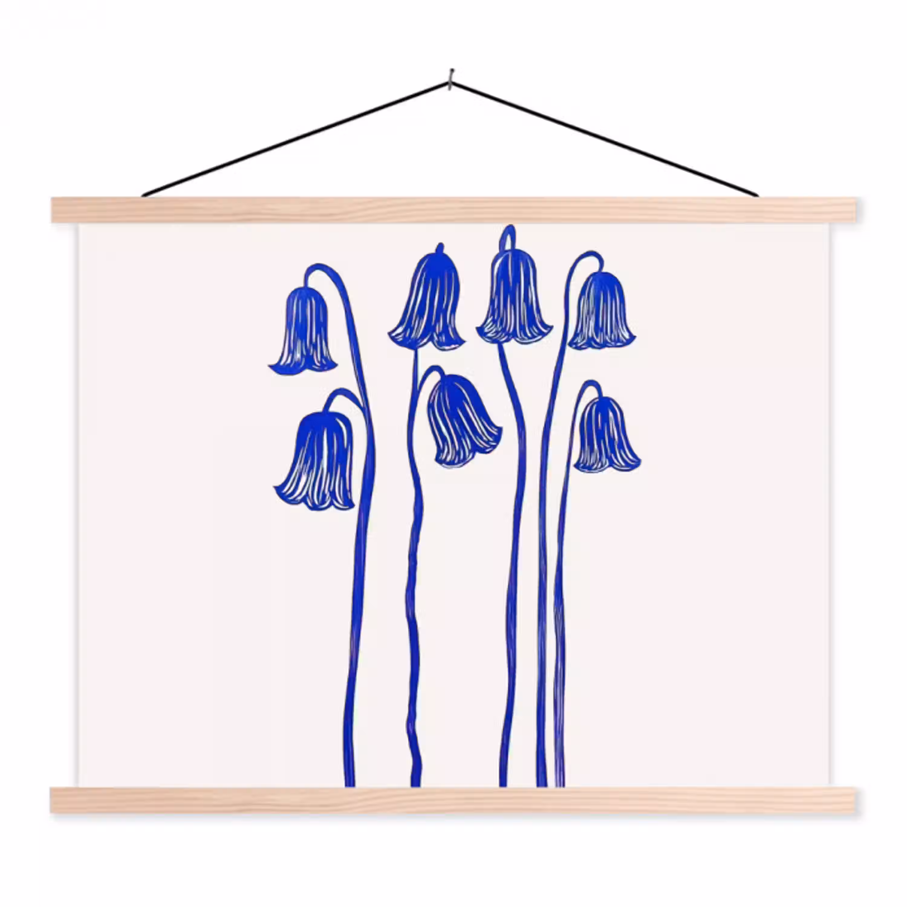 Bloemen - Blauw - Lijnen - Bloemblaadjes textielposter latten blank klein -3d