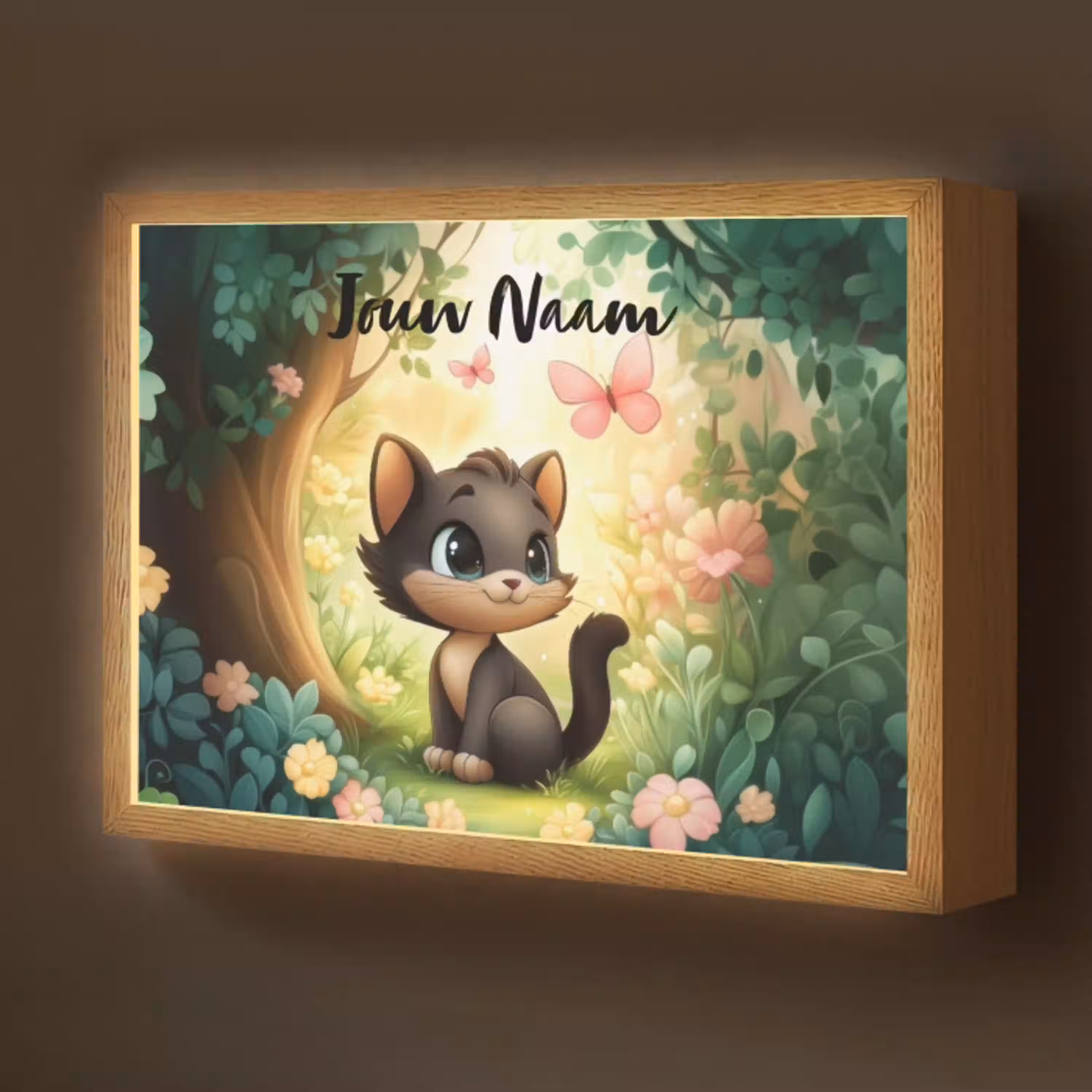 Kat - Vlinder - Bloemen Light Box met batterij (Wandlamp kind) middel -z3d_website