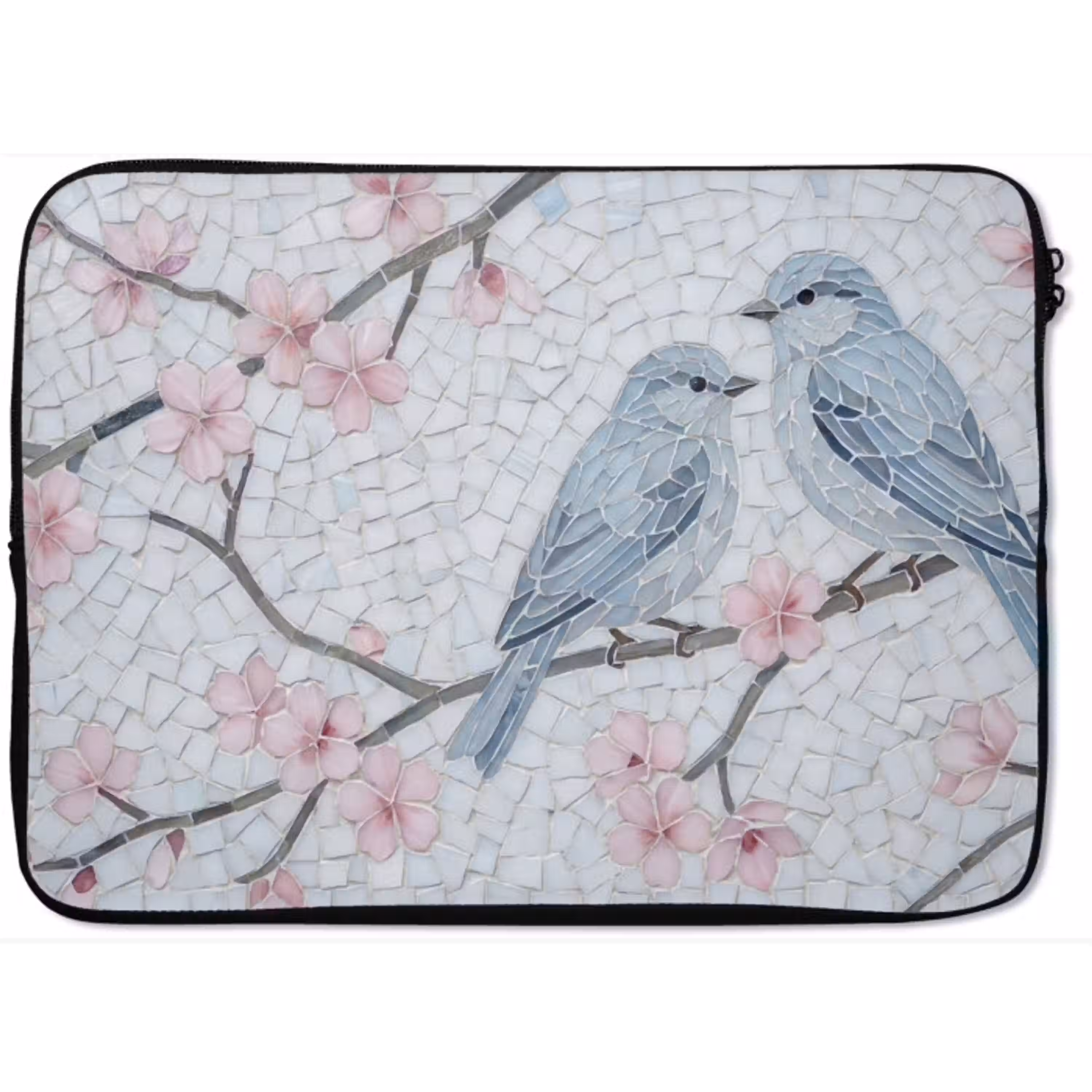 Vogel - Bloemen - Natuur - Mozaïek - Roze laptophoes neopreen klein -zkaufland3dotto