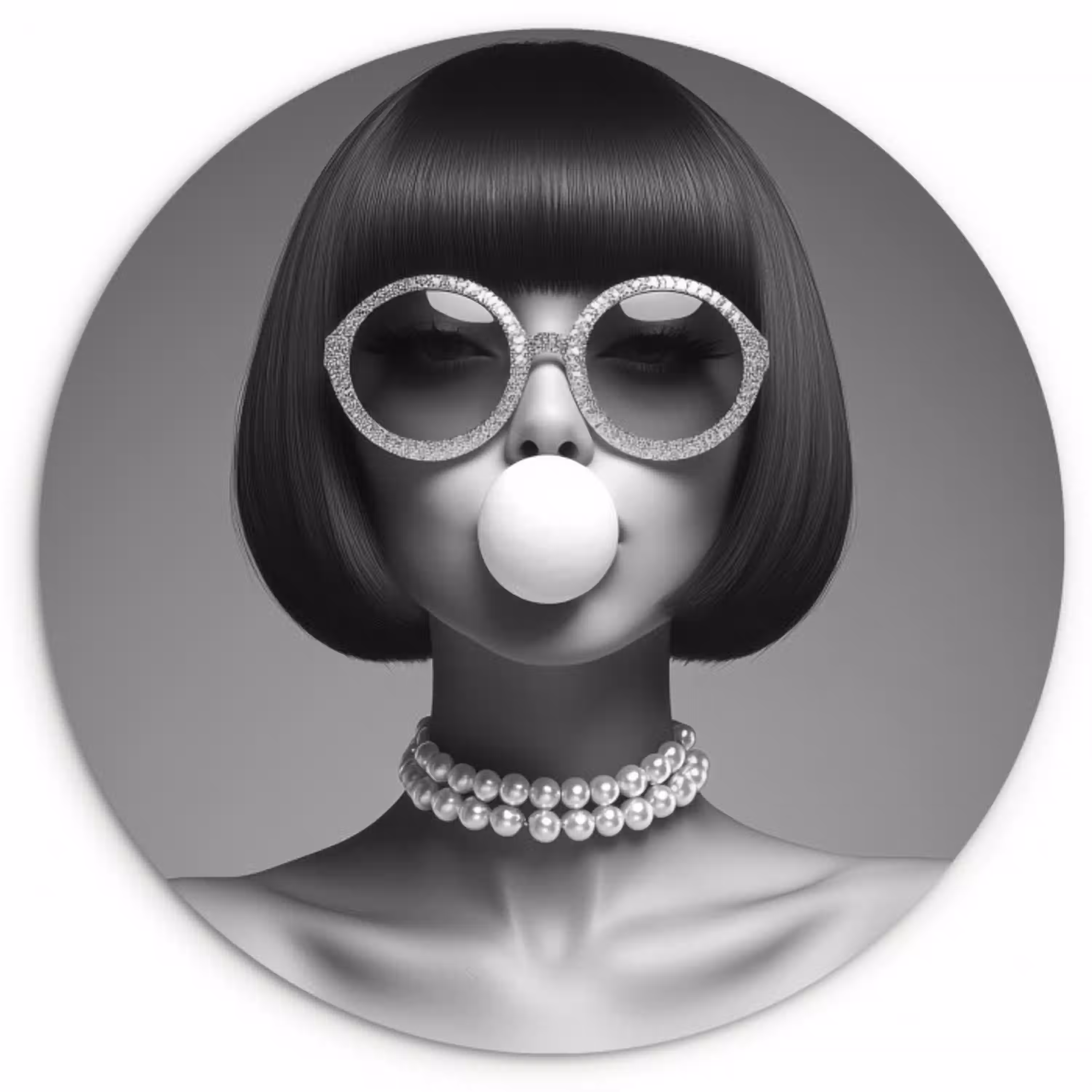 Vrouw - Zwart Wit - Ketting - Zonnebril Wandcirkel plexiglas klein -3d