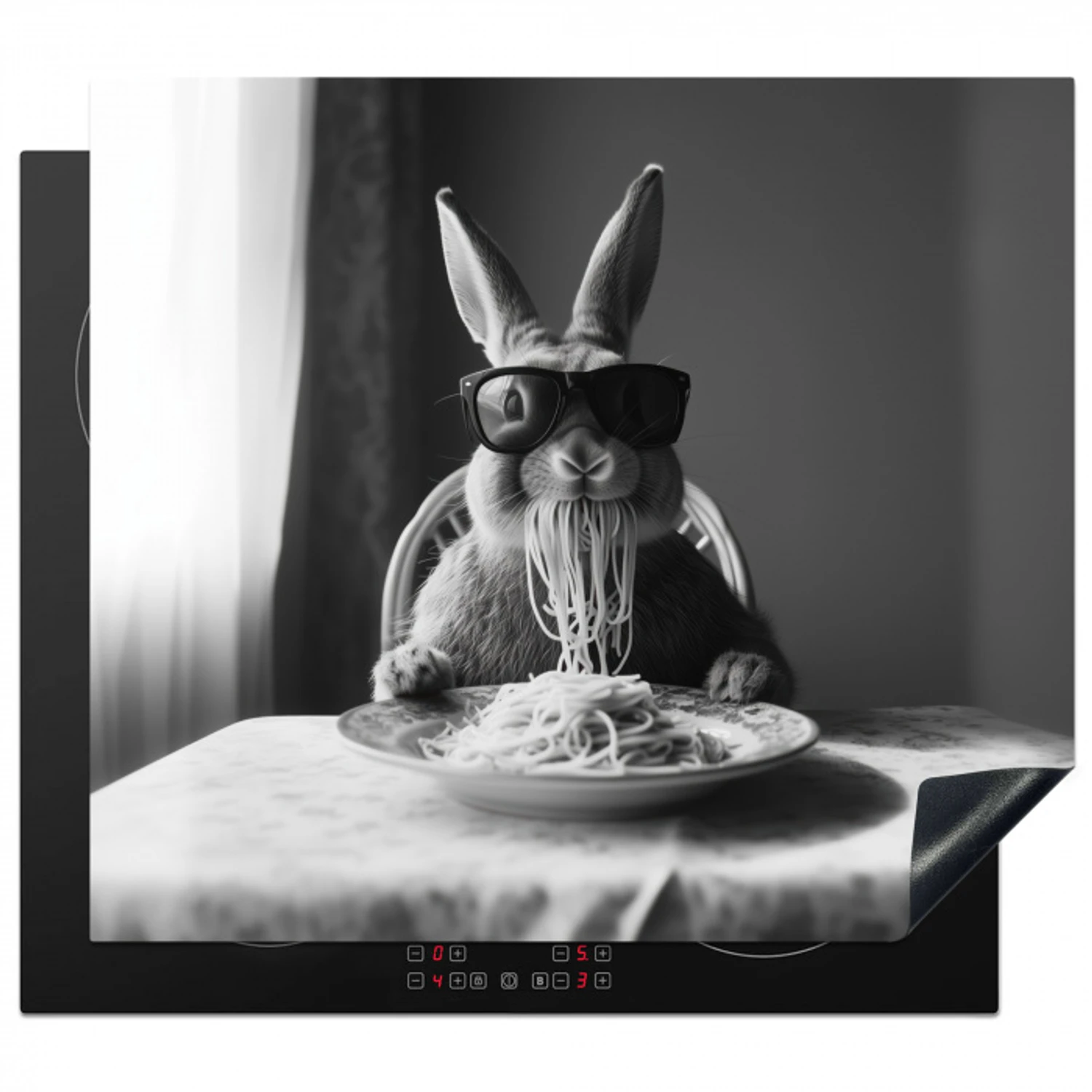 Konijn - Bunny - Zonnebril - Tafelkleed - Pasta - Schattig Inductie beschermer vinyl 3mm middel -3d