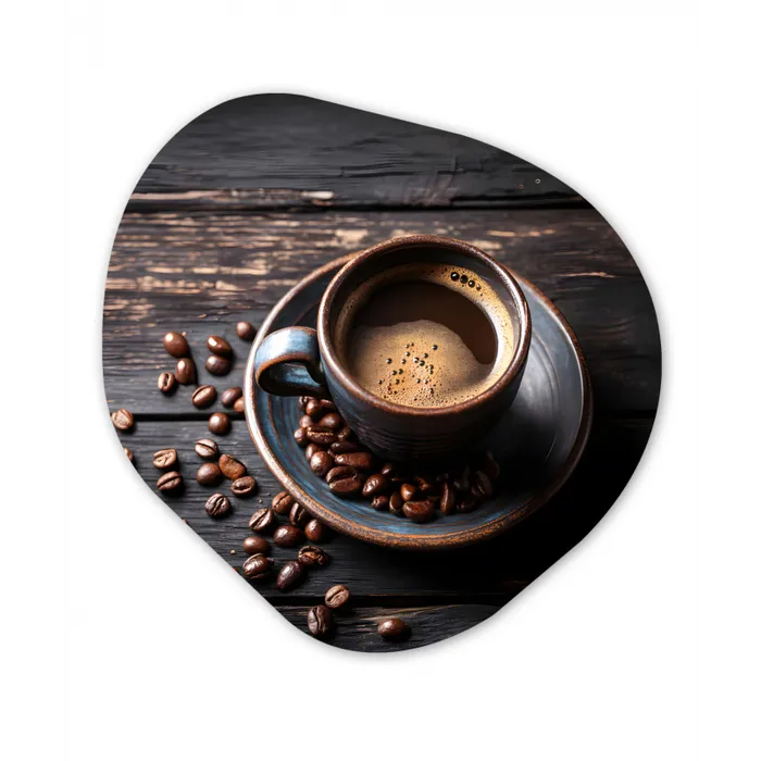 Kop - Koffie - Hout - Bonen Wandcirkel Organisch Aluminium middel -3d