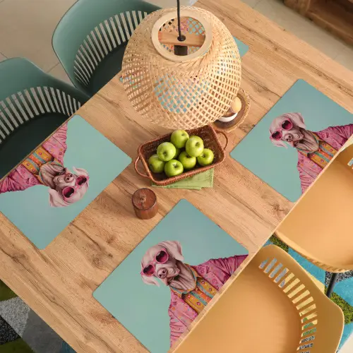 Hond - Overhemd - Bloemen - Bril Placemat vinyl groot -zzsfeer5_Kitchenyeah-website