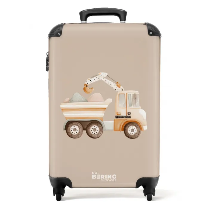 Gele kiepwagen in neutrale kleuren NBS - Handbagage koffer - Kinderen Unisex middel -productfoto_recht