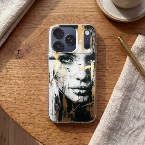 Portret - Vrouw - Penseelstreken - Goud Telefoonhoesje iPhone 17 Pro klein -sfeer1