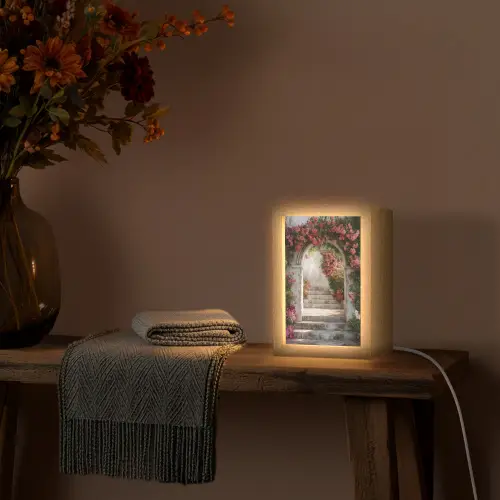Doorkijk - Rozen - Vintage - Poort Light Box met kabel (Tafellamp) klein -sfeer4