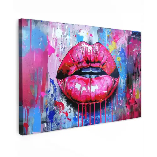 Graffiti - Lippen - Felroze - Geschilderd canvas 2cm klein -z3d