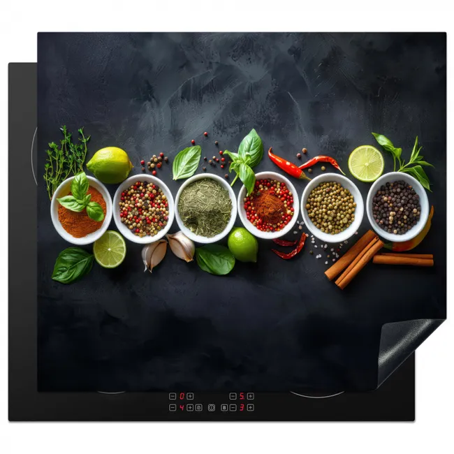 Kruiden - Specerijen - Betonlook - Stilleven Inductie beschermer vinyl 3mm middel -3d