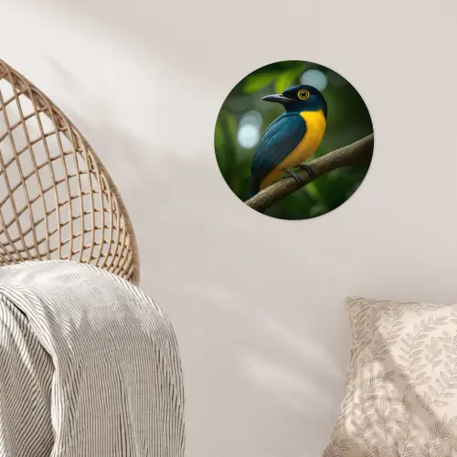 Vogel - Tak - Geel - Bladeren Wandcirkel behangsticker klein -sfeer4
