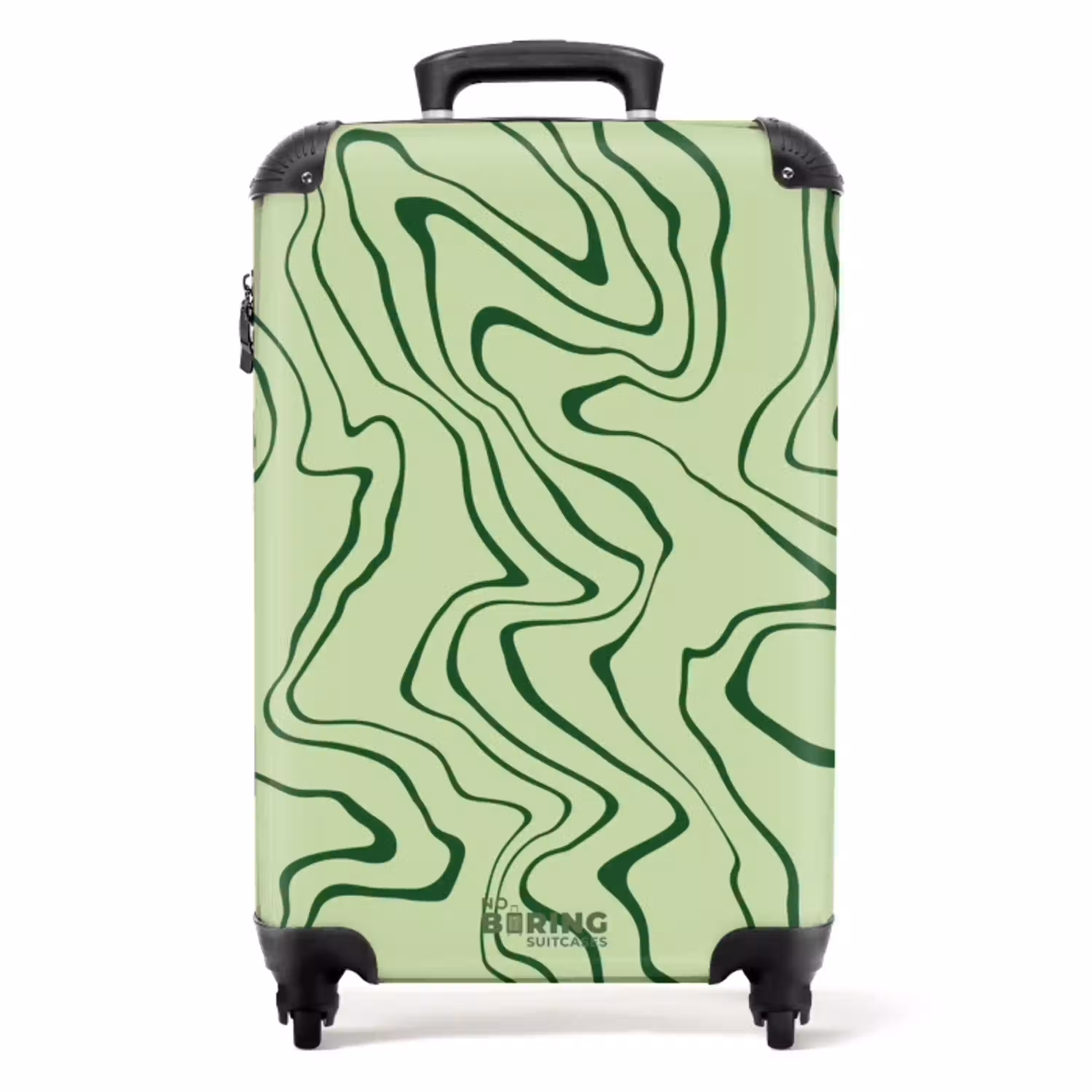 Lichtgroene achtergrond met abstracte donkergroene lijnen NBS - Handbagage koffer - Unisex middel -productfoto_recht