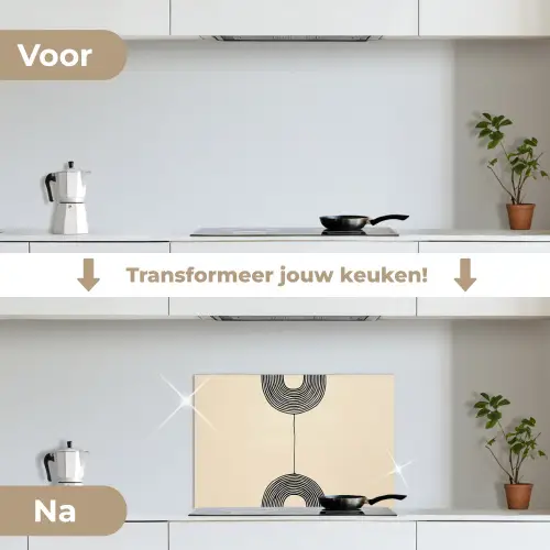Geometrische bogen - Minimalistisch - Symmetrisch keuken achterwand spatscherm klein -voor_na_NL