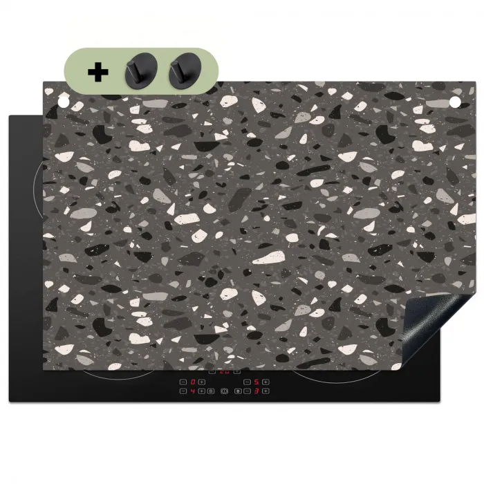 Terrazzo -  Patroon - Grijs Inductie beschemer met haakjes klein 777 -3d