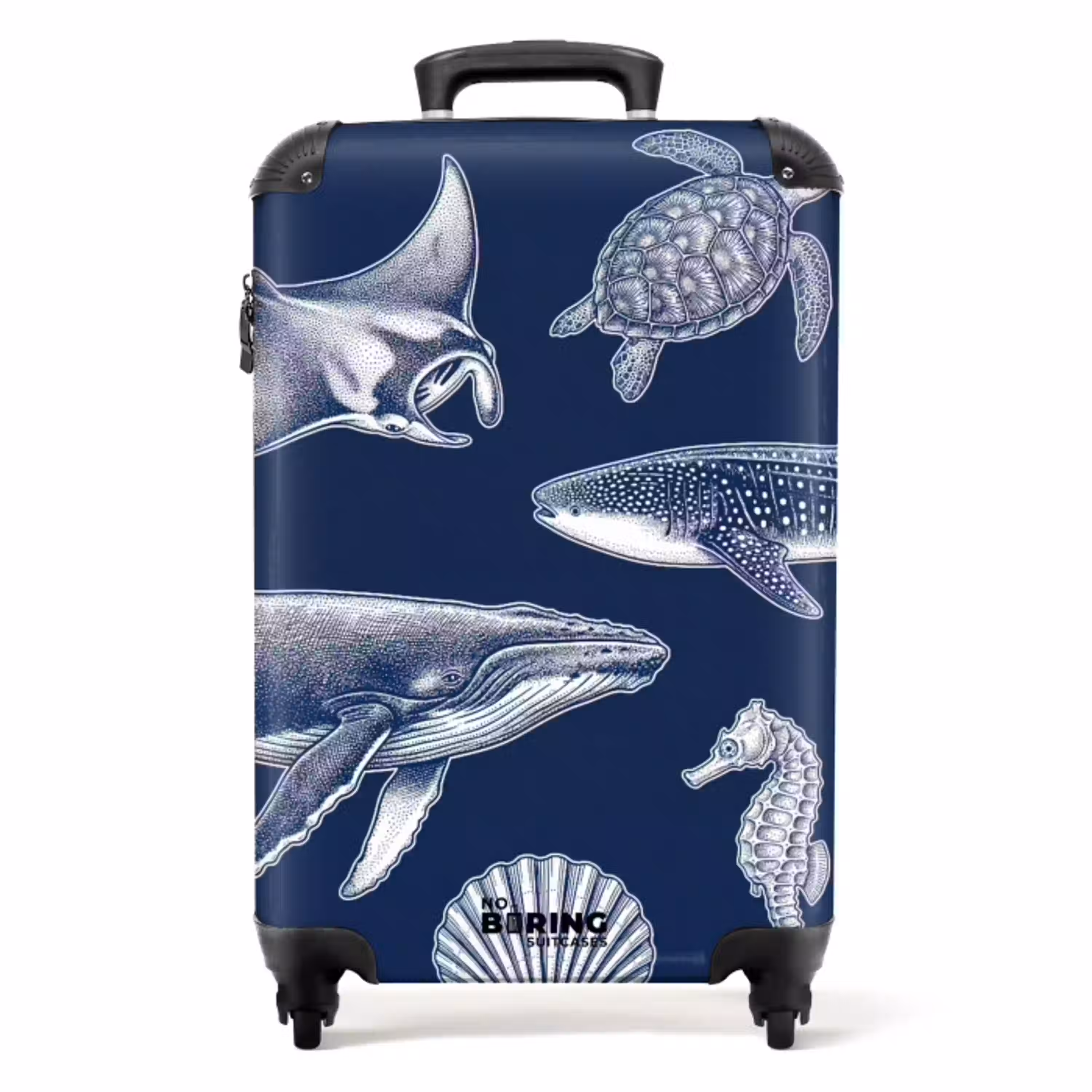 Dieren - Zeeleven - Oceaan - Graveren - Blauw NBS - Handbagage koffer - Volwassenen Unisex middel -productfoto_recht
