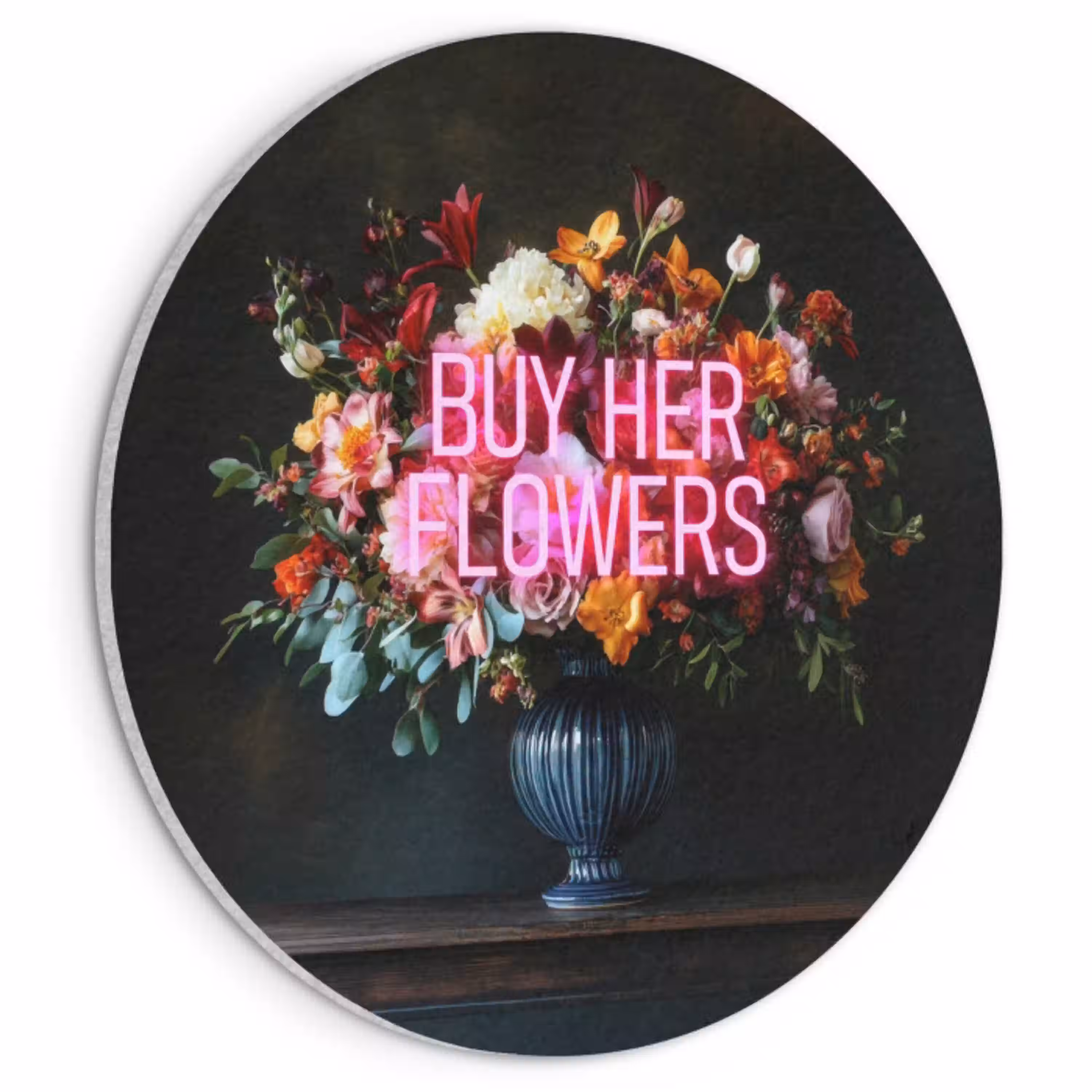 Quote - Bloemen - Vaas - Neon Akoestische PET Vilt - Rond klein -3d