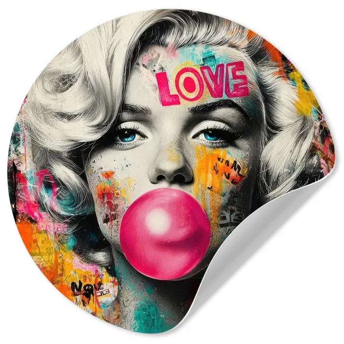 Vrouw - Kauwgom - Graffiti - Neonkleuren Wandcirkel behangsticker klein -3d