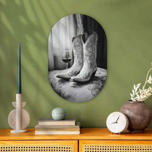 Wijn - Cowboylaarzen - Raamlicht - Wit Wandcirkel Ovaal Forex klein -sfeer2