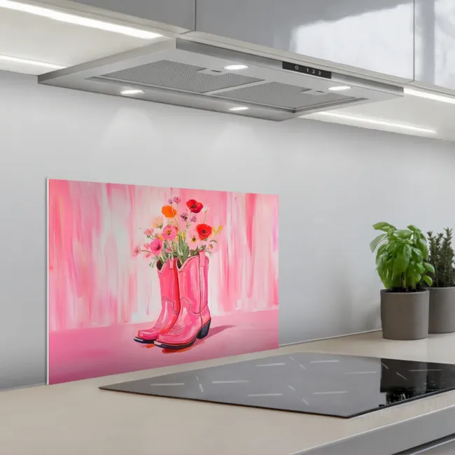 Roze - Bloemen - Cowboy keuken achterwand spatscherm klein -3d_schuin