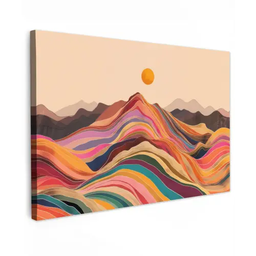 Zon - Kleurrijk landschap - Bergen canvas 2cm klein -z3d