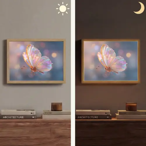 Vlinder - Vleugels - Pastel - Glinstering Light Box met batterij (Wandlamp) middel -sfeer3