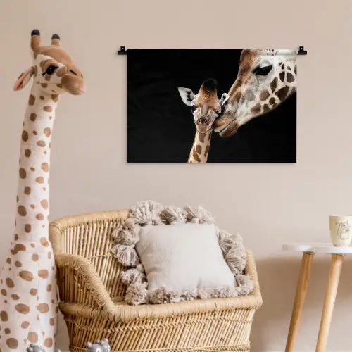 Giraffe - Dieren - Zwart - Portret - Dieren Wandkleed katoen klein -wsfeer5_kind