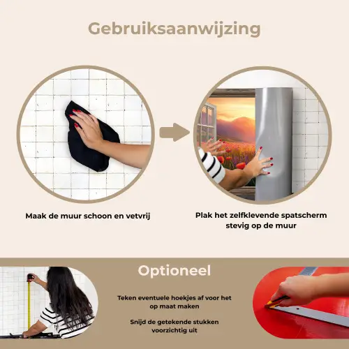 Doorkijk - Klaprozen - Bloemen - Rood - Open raam keuken achterwand spatscherm klein -gebruiksaanwijzing_NL