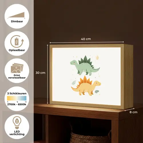Sterren - Stegosaurussen - Blaadjes - Groen Light Box met batterij (Wandlamp kind) middel -USP_websiteoverzichtNL