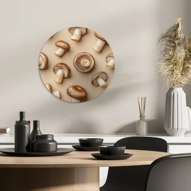 Kastanje Champignons - Beige KitchenYeah - Keuken - Wandcirkel Forex klein -sfeer2
