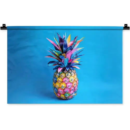Ananas - Blauw - Tropisch - Vrolijk Wandkleed katoen klein -zz3d