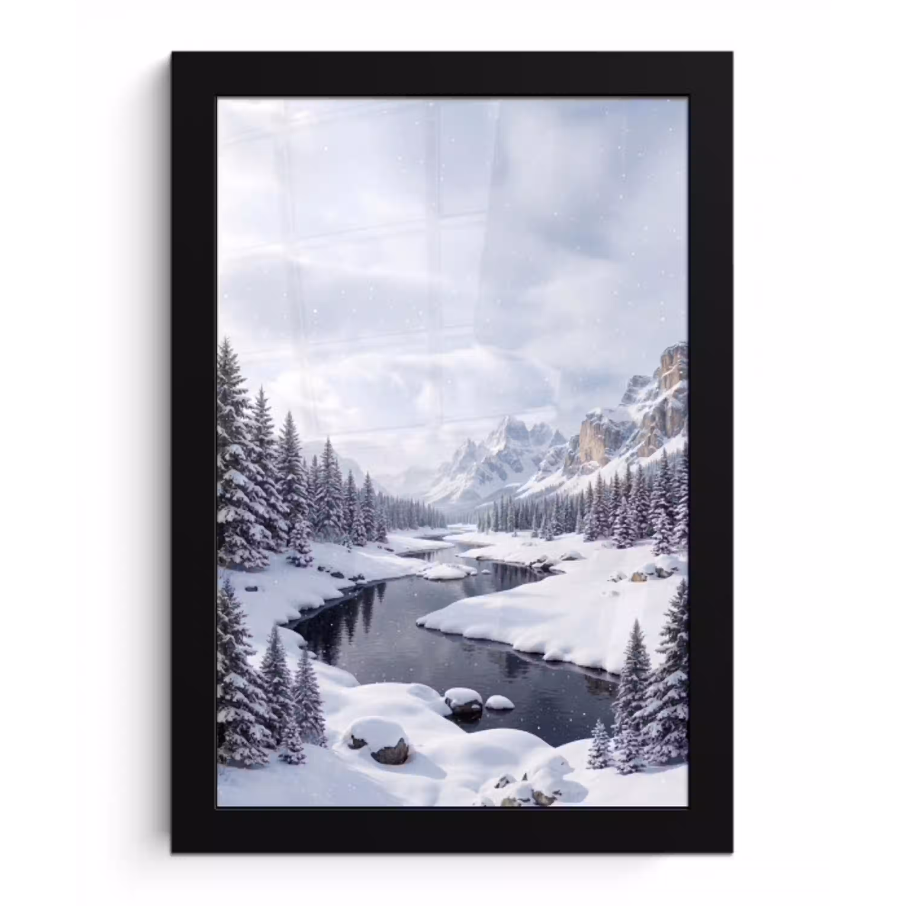 Sneeuwlandschap - Bergen - Rivier - Winter fotolijst zwart zonder passe partout klein -3d
