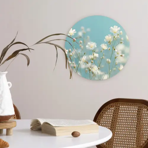 Stengels - Bloemen - Lucht - Wit Wandcirkel plexiglas klein -sfeer4