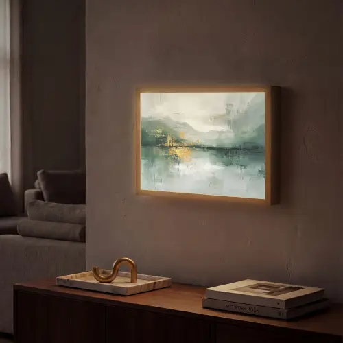 Groen - Modern - Abstract - Goud Light Box met batterij (Wandlamp) middel -sfeer1