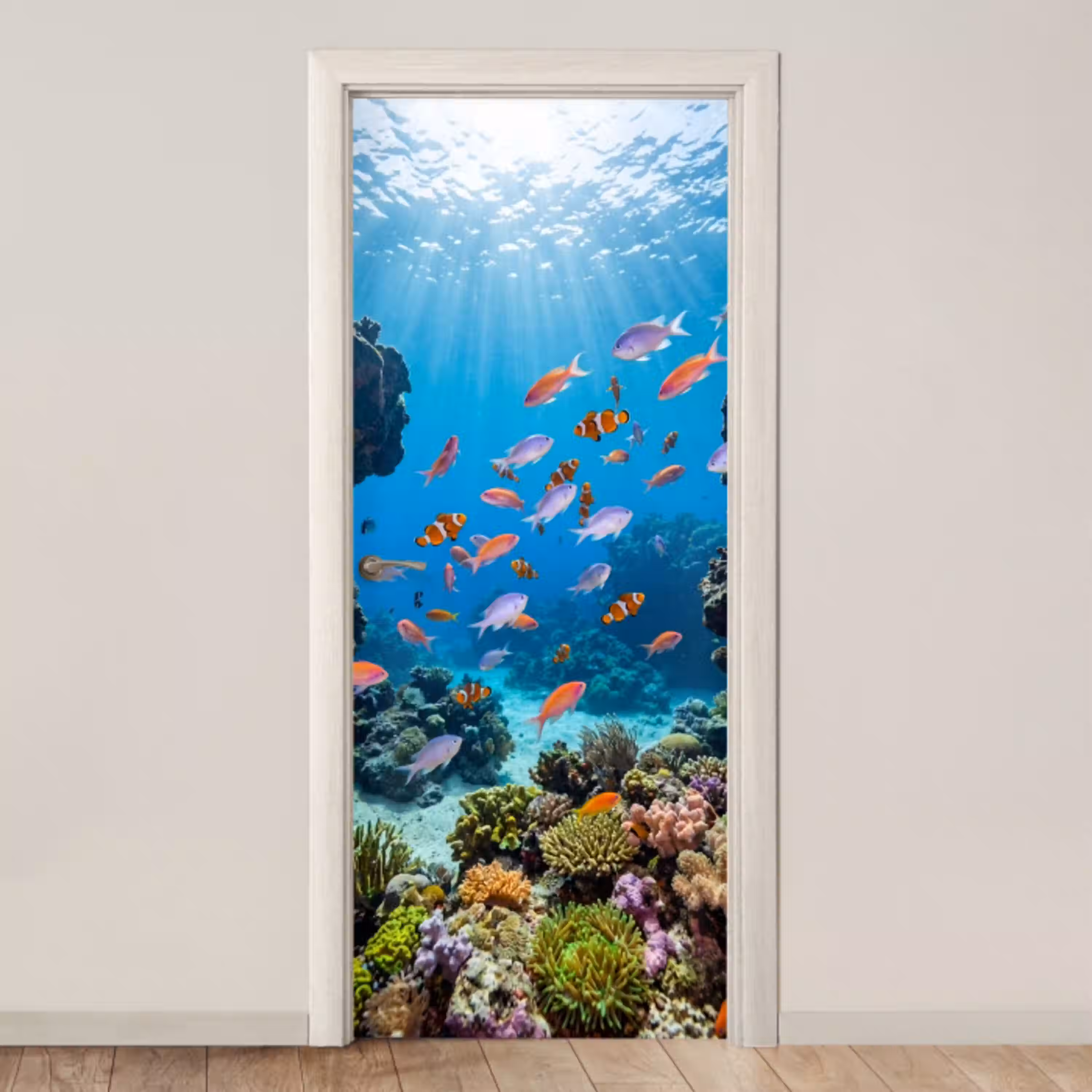 Vis - Koraalrif - Onderwater - Levendig - Blauw deurposter klein -3d_beige