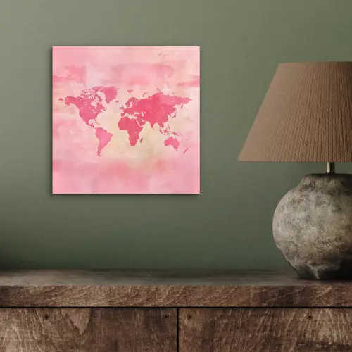 Wereldkaart - Roze - Vaag aluminium wit klein -sfeer2