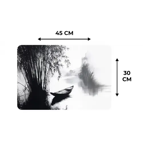 Boot - Rivier - Bamboe - Wit Placemat vinyl groot -specs
