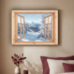 Doorkijk - Winterlandschap - Natuur - Berg - Bomen - Hout Textielframe - compleet frame klein -sfeer1