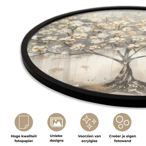 Boom - Beige - Goud - Verflook - Grijs Fotolijst rond zonder passe partout klein -closeup_NL
