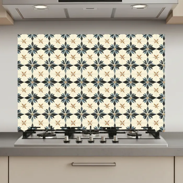 Sierlijk - Ornament - Blauw keuken achterwand spatscherm klein 900 -3d_website