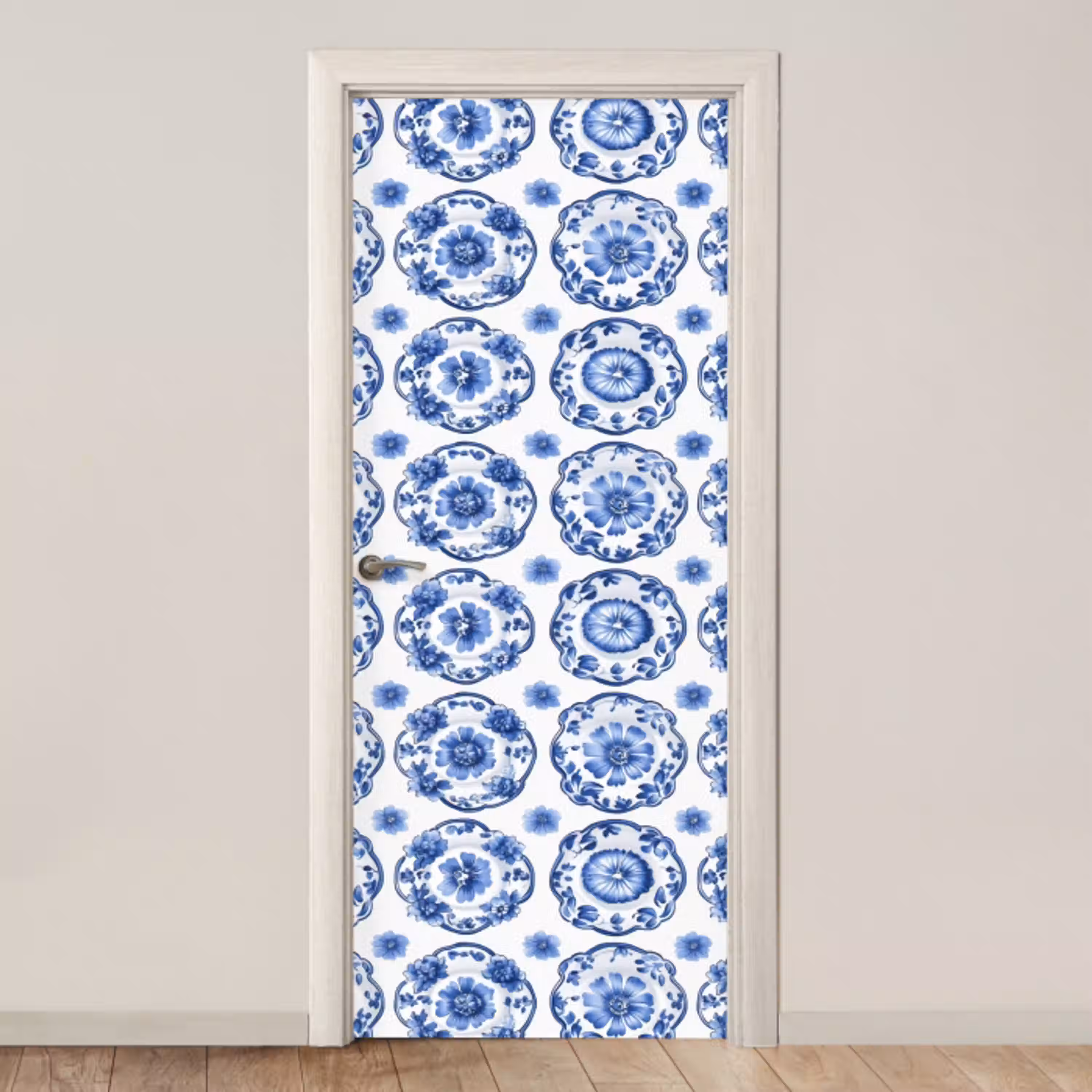 Sierborden - Bloemen - Blauw deurposter klein 289 -3d_beige