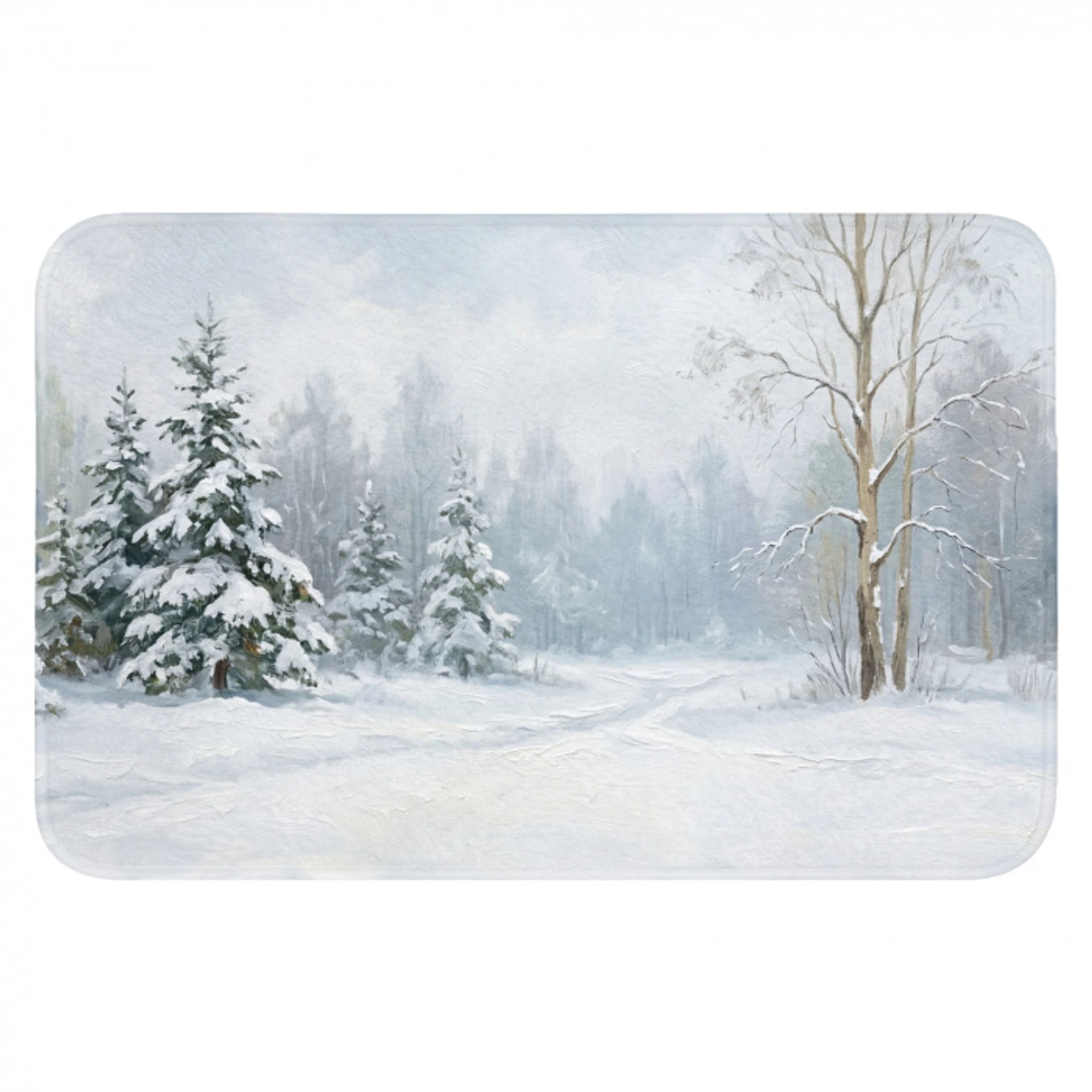 Bospad - Dennen - Sneeuw - Winter - Rustgevend Badmat klein -3d