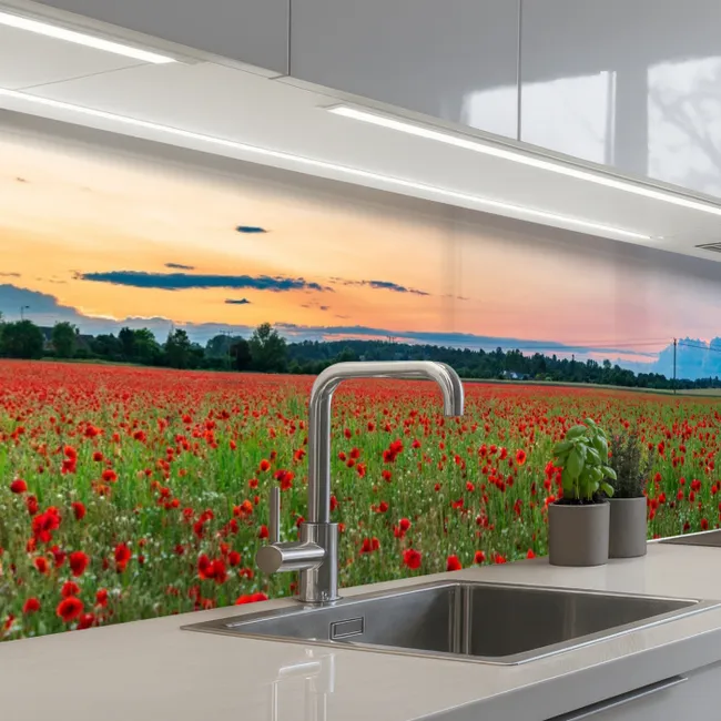 Keuken achterwand - Klaprozen - Landschap - Rood - Bloemen