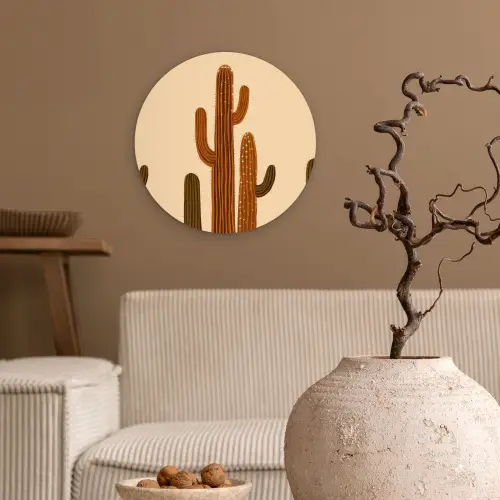 Cactus - Woestijn - Zand - Bruin Wandcirkel kunststof plaat 5mm dik klein -sfeer1
