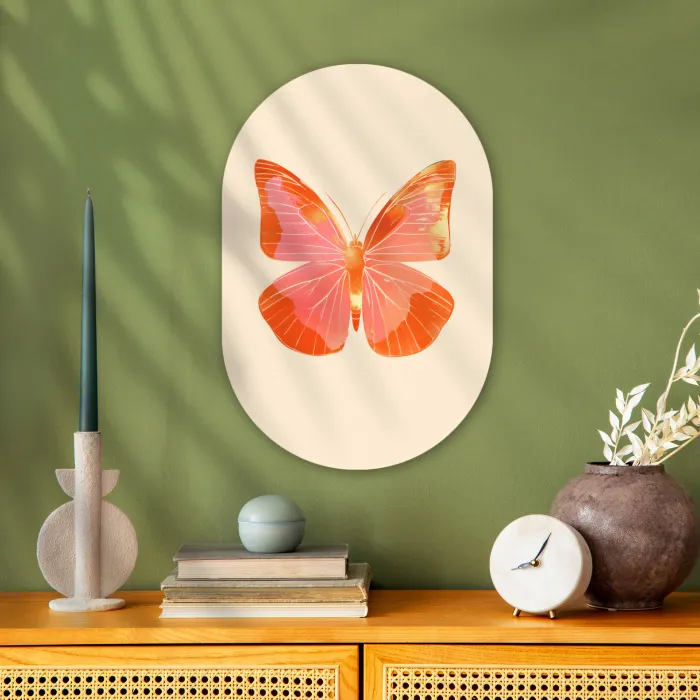 Vlinder - Minimalistisch - Roze Wandcirkel Ovaal Forex klein -sfeer2