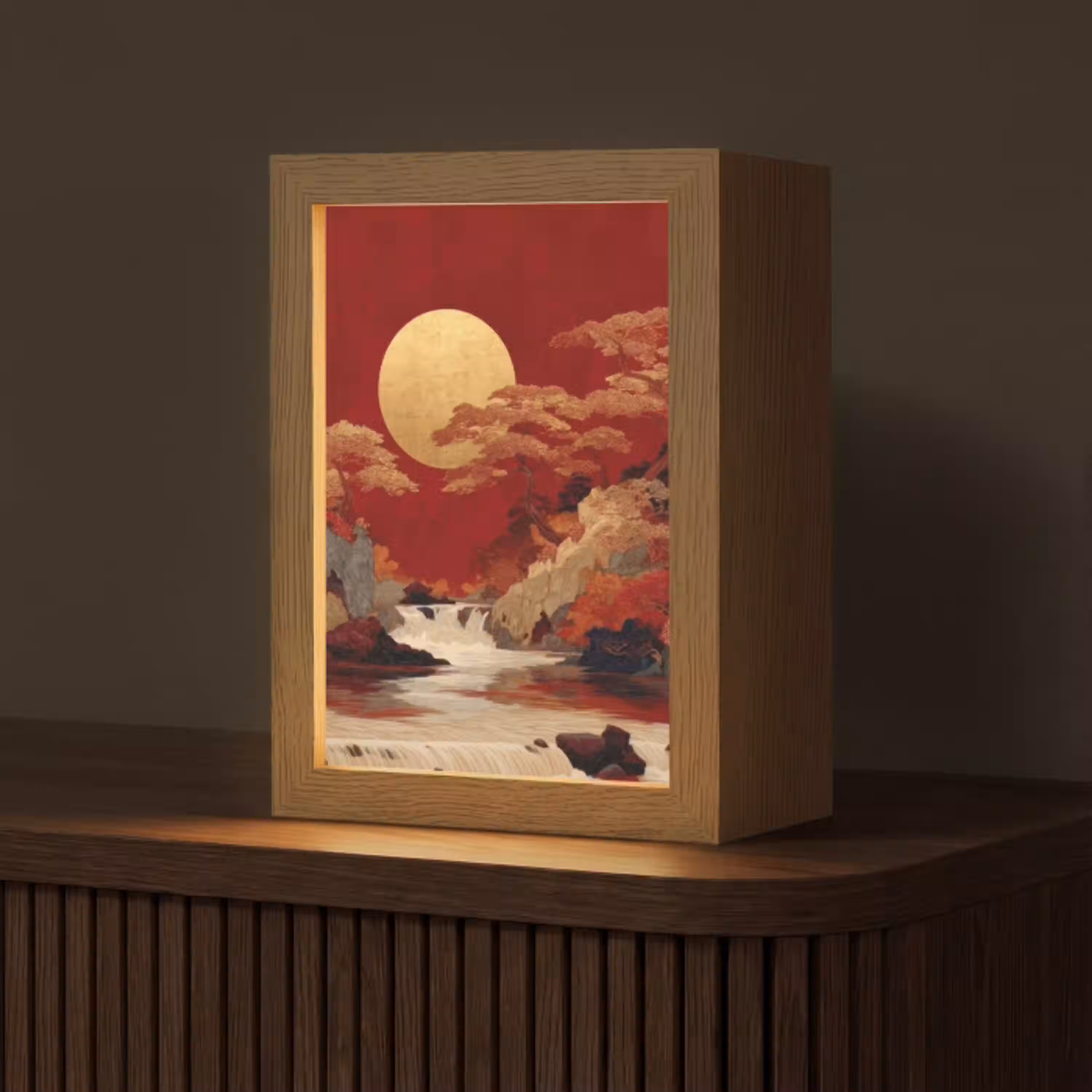 Volle maan - Landschap - Waterval Light Box met kabel (Tafellamp) klein -z3d_website