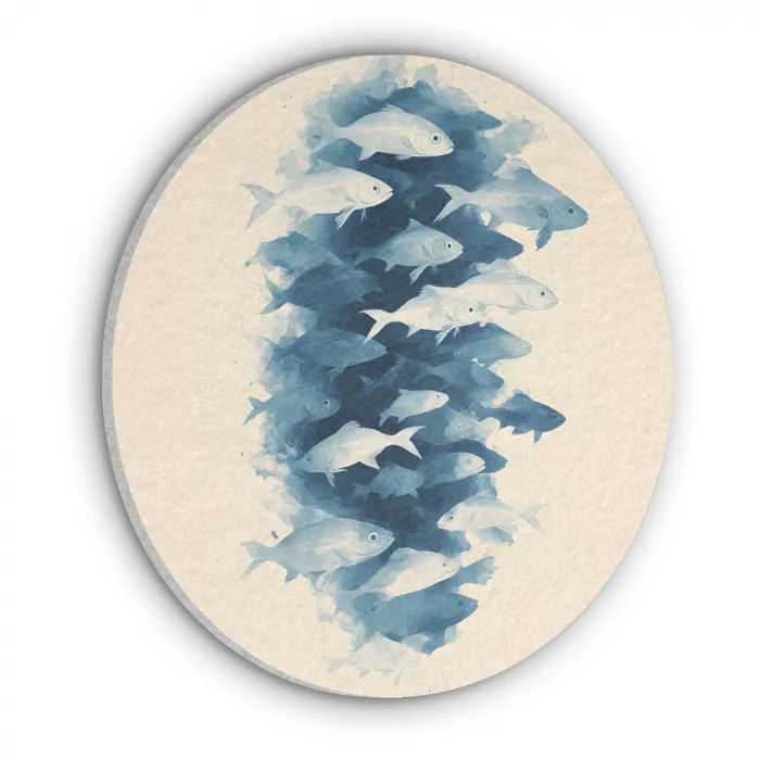 Vissen - Minimalistisch - Blauw Akoestische PET Vilt - Rond klein -3d