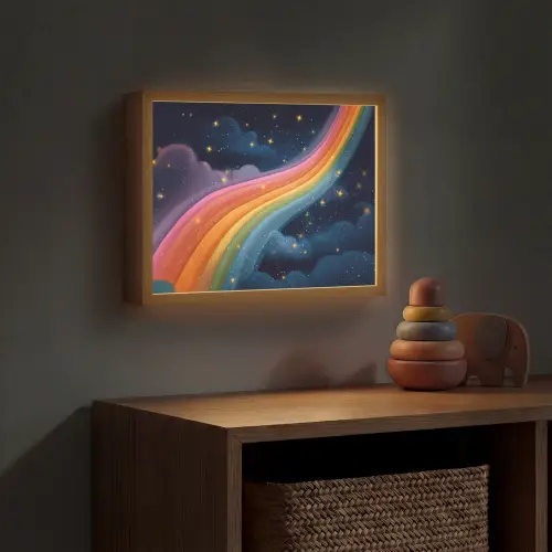 Regenboog - Sterrenhemel - Kleurrijk Light Box met batterij (Wandlamp kind) middel -sfeer5_kind