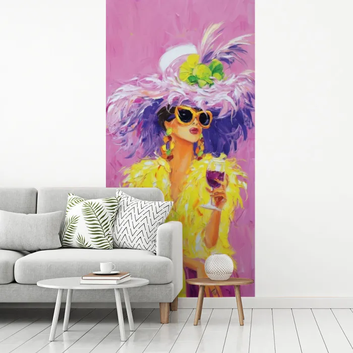 Zonnebril - Vrouw - Jas - Veren fotobehang vinyl groot -woonkamer