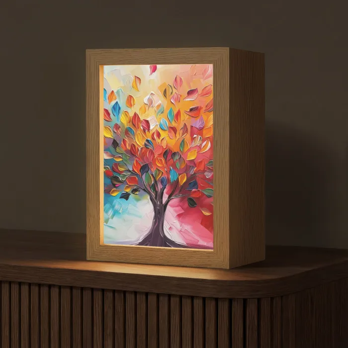 Boom - Levensboom - Kleurrijk - Abstract Light Box met kabel (Tafellamp) klein -z3d_website