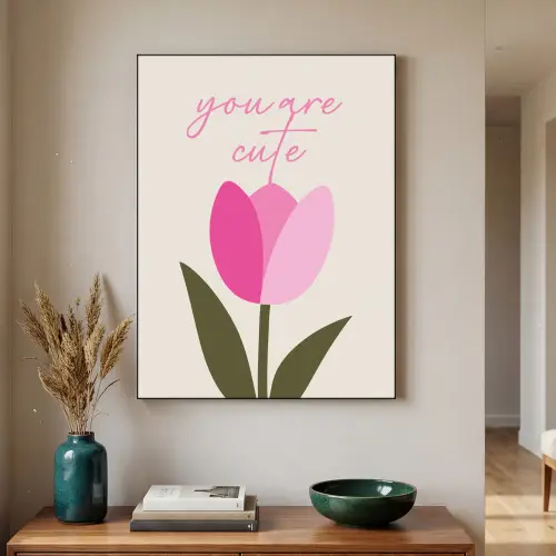 Tulp - Roze - Valentijn - Bloem Textielframe zwart klein -sfeer1