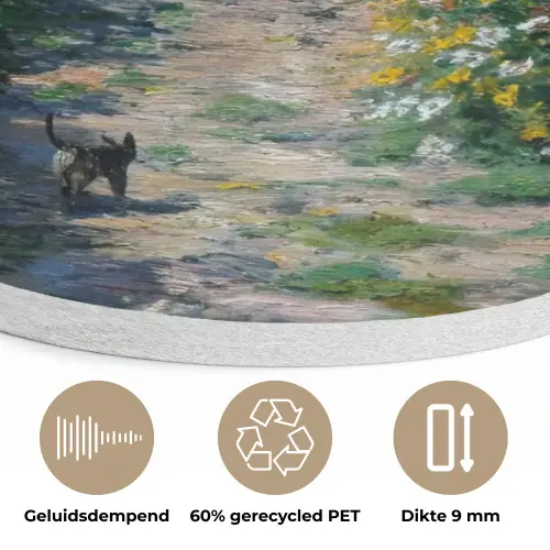 Kat - Vrouw - Bloemen - Huis Akoestische PET Vilt - Rond klein -closeup_NL